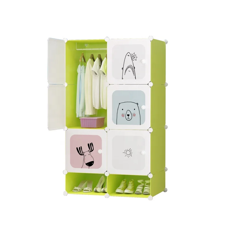 Simple designs small free assembly kids wardrobe portable storage folding cupboard baby wardrobe for clothes