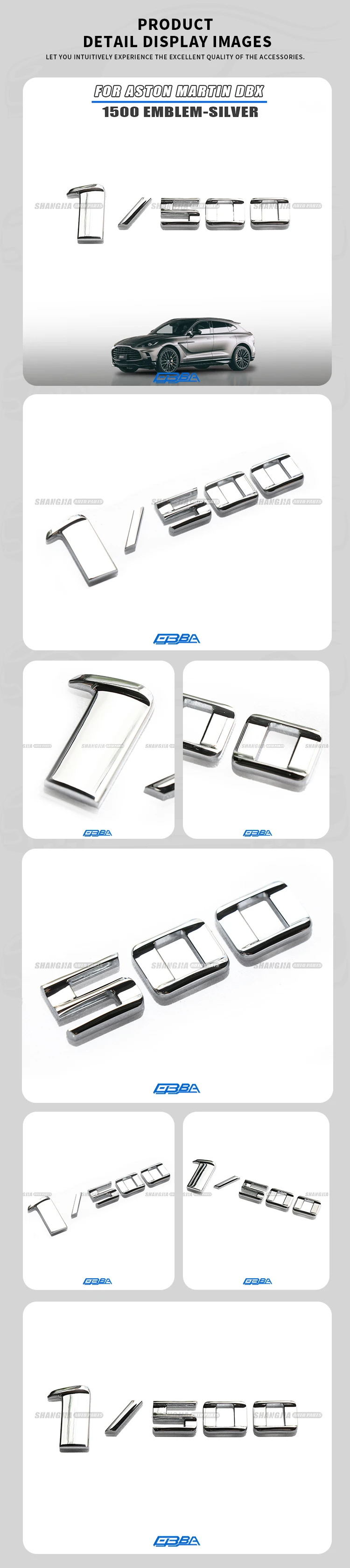 High Quality Silver Metal Lettering Badge For Aston Martin DBX MY83-255A96-AA Strong Easy installation No Debonding Car Emblem details