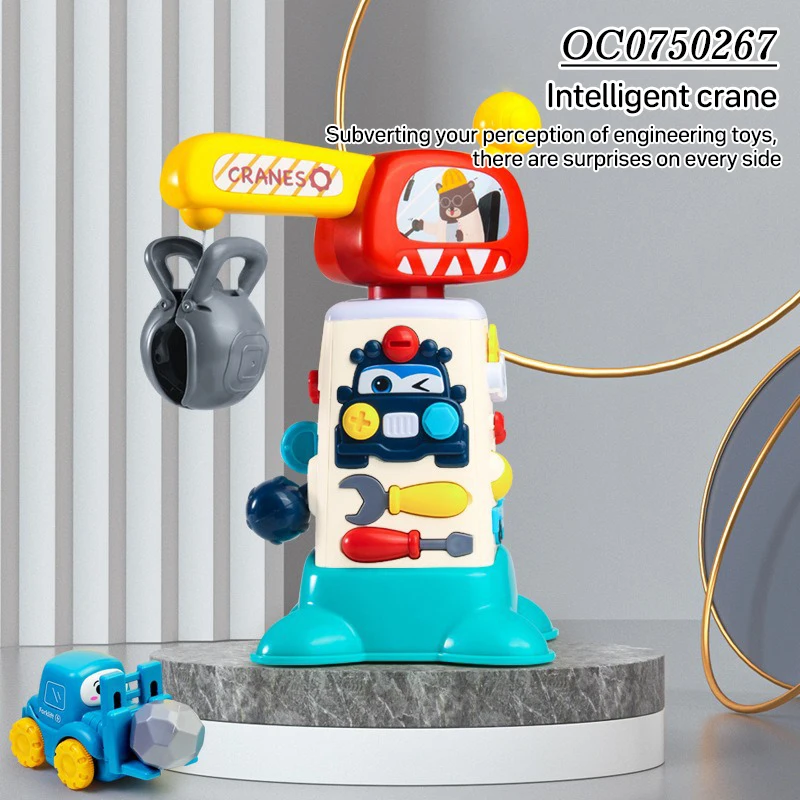Baby cartoon activity plastic tower crane toys for kids with light music