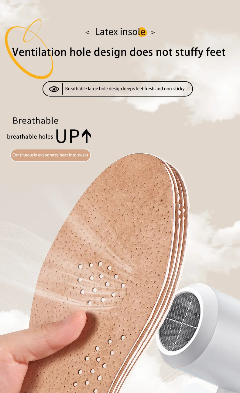 Wholesale Sports & Comfort Latex Leather Insoles With Ventilating Holes Wear-Resistant Shock-Absorbing Light Elastic MOQ 1 Pair Wholesale Sports & Comfort Latex Leather Insoles With Ventilating Holes Wear-Resistant Shock-Absorbing Light Elastic MOQ 1 Pair