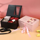 Gifts Flower Custom Luxury Handmade Gold Stamping Double Layers Rotating Rose Gifts Packaging Flower Boxes
