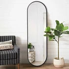 Oval Frame Mirror Nordic Silver Oval Frame Decor Black Bathroom Long Full Length Mirror For Wall Bedroom Hotel