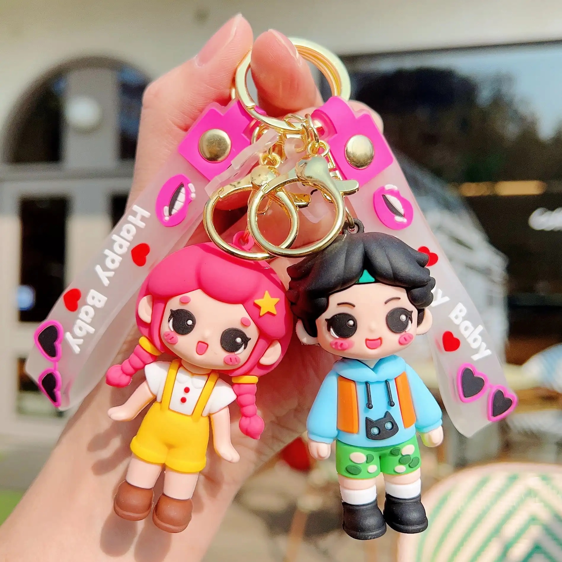 Manufacturer Llaveros Custom 3D doll Cute boy Kawaii girl Cartoon Anime key chain Plastic key chains