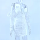 Dress Cross-Border Sexy Deep V Off-Shoulder Pleated Mesh Sequin Skirt 2021 Ladies Casual Dress