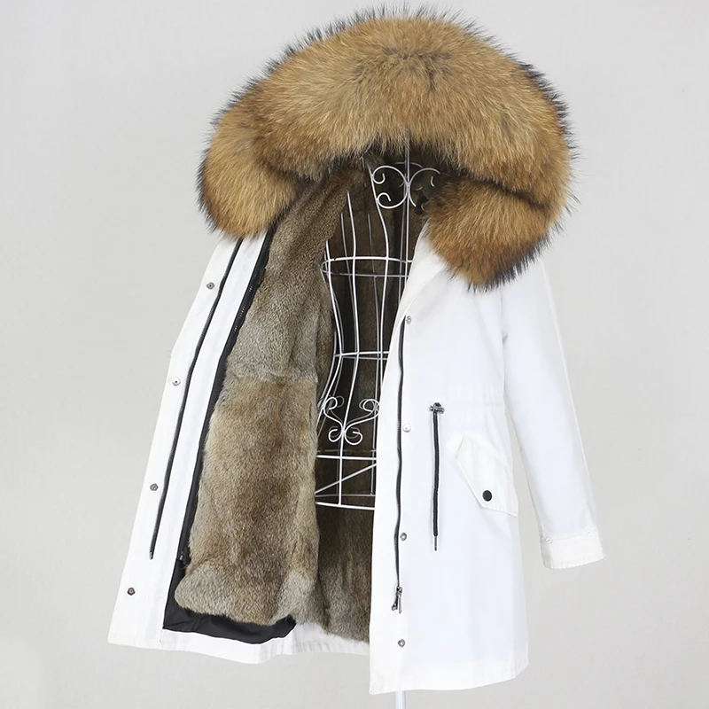 Oftbuy Long Waterproof Parka Natural Raccoon Fox Fur Collar Hood