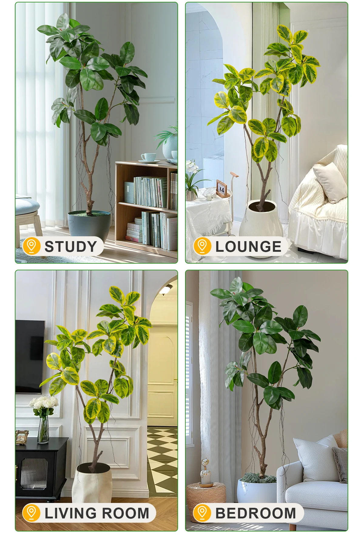 Banyan Tree Bonsai Artificial Plastic Live Indoor/Outdoor Potted Green Yellow Grass Palm Greenery Decoration Free for Home manufacture