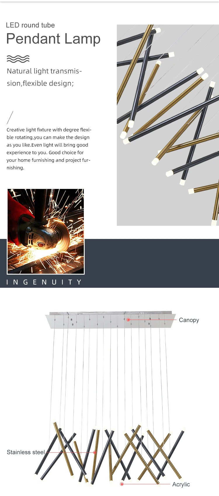 dl0045 high quality modern hotel lobby dining room decoration aluminum brass led pendant lamp -1