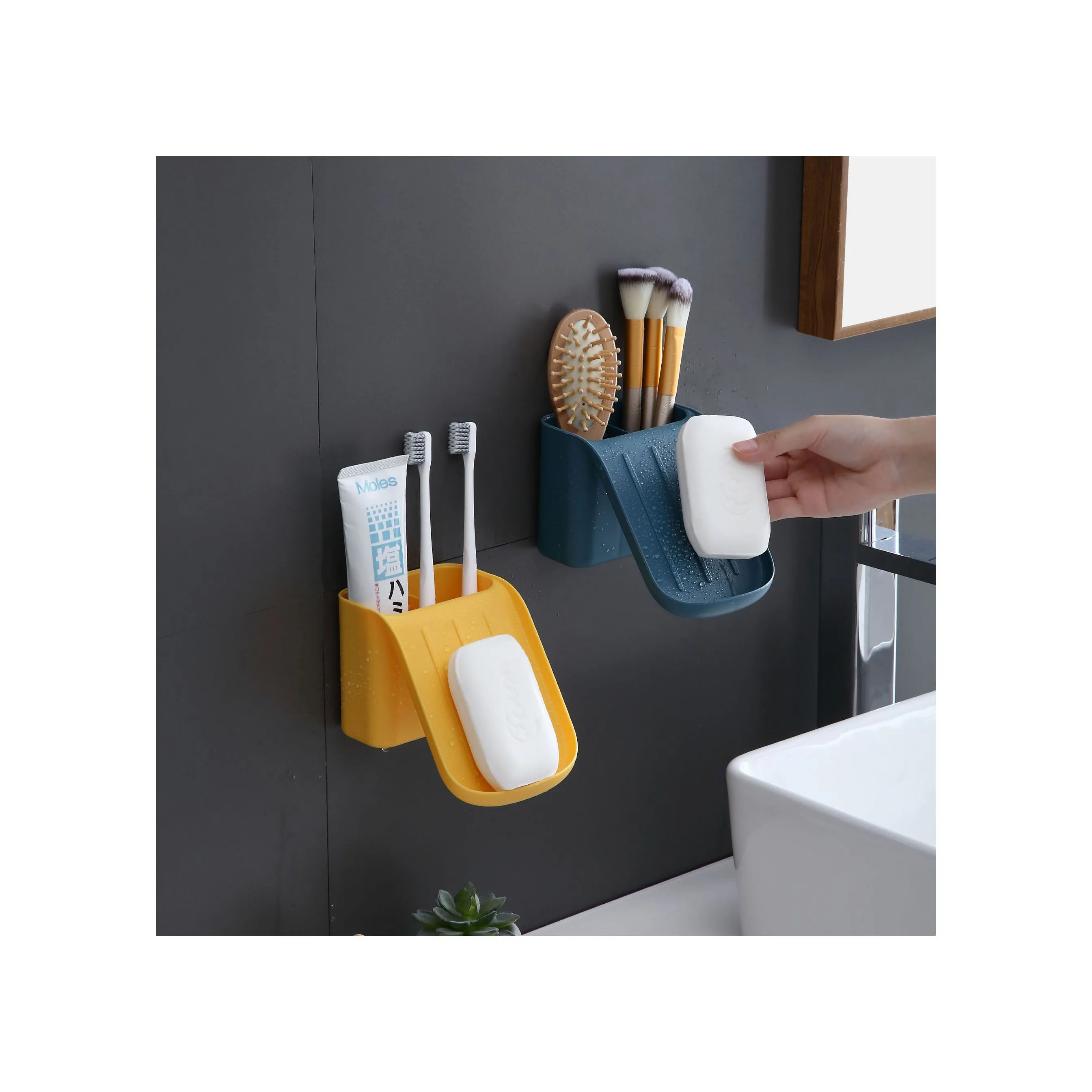 2023 New hot sell Non-trace paste wall hanging Bathroom vanities Adhesive Soap boxes storage holders Toothbrush holder
