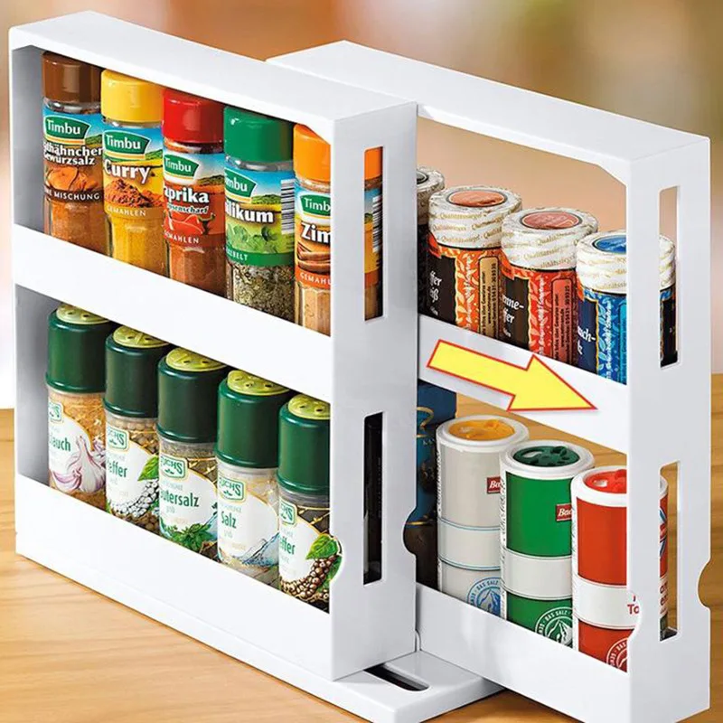 A3485 Multifunction Plastic Rotate Storage Box Food Spice Bottle Shelf Kitchen Rotating Canned Food Storage Rack