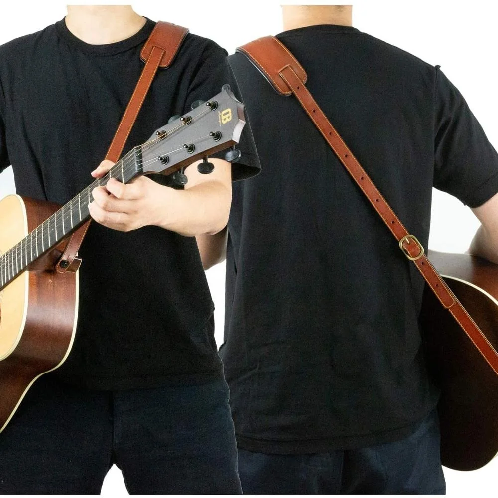 Picks M33 Leather Guitar Strap 2.5 Inch Wide Classical Brown Genuine Soft Guitar Strap Set For Acoustic Electric and Bass Guitars Includes Locks Keychain 