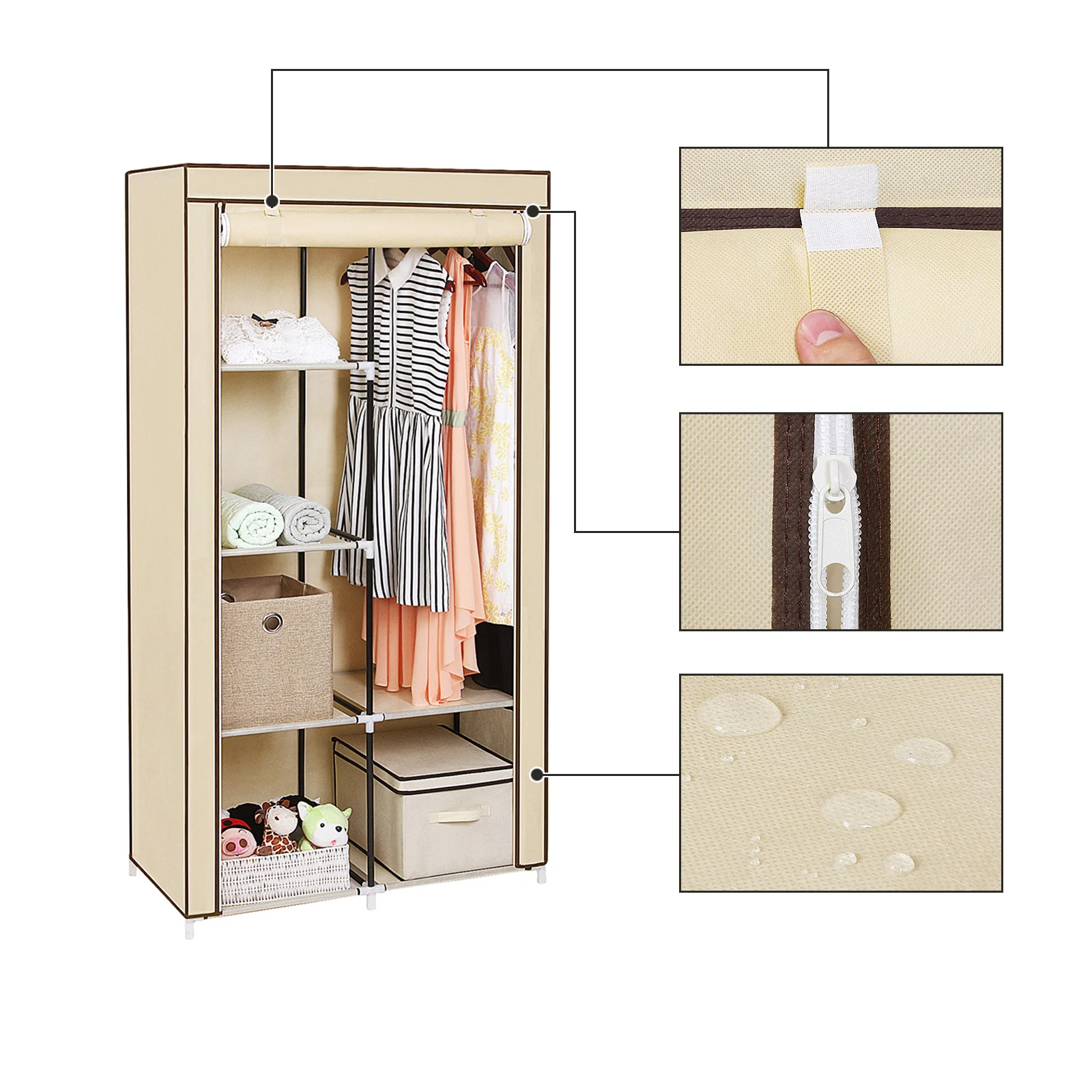 Customisable Metal Framed Fabric Wardrobe Clothes Organizer Foldable Large Capacity Bedroom Wardrobe