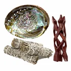Abalone Shell Abalone Shell Smudging Kit With 2xWhite Sage 1xNatural Untouched Raw Abalone Shell 1xWood Shell Stand