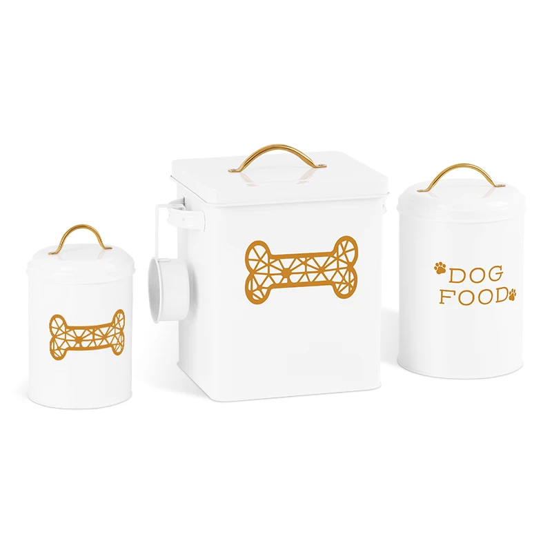 Factory Direct Sale Set of Three Food Storage Tin Dog Treat Jar with Lid for Pet