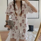 Sleepwear Adult Women Print Bodysuit Sleepwear Jumpsuit Shorts Romper Leotard Short Sleeve Pajamas Adult