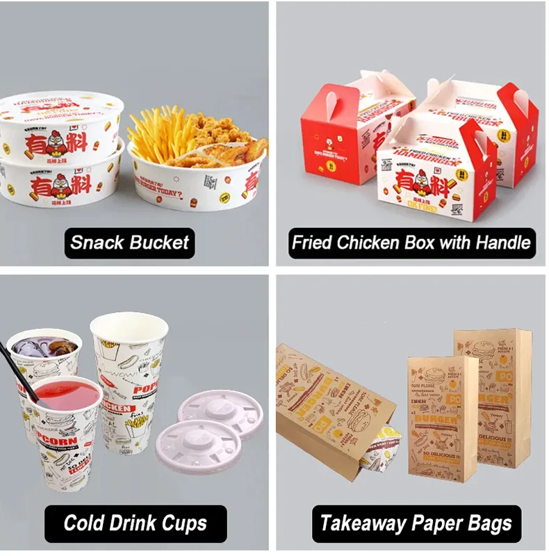 Custom printed fast food packaging boxes set series disposable takeaway french fries fried chicken burger box