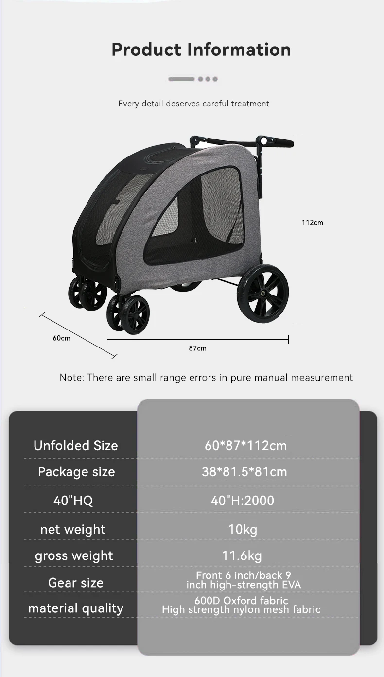 Sustainable Large Space Dog Stroller Traveling Bag Outdoor Pet Cart Durable Luxury Folding Pet Stroller factory