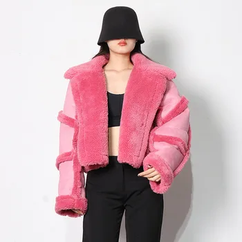 Best-selling fur coat 2022 winter new style lapel thick solid patchwork short lamb fur coat