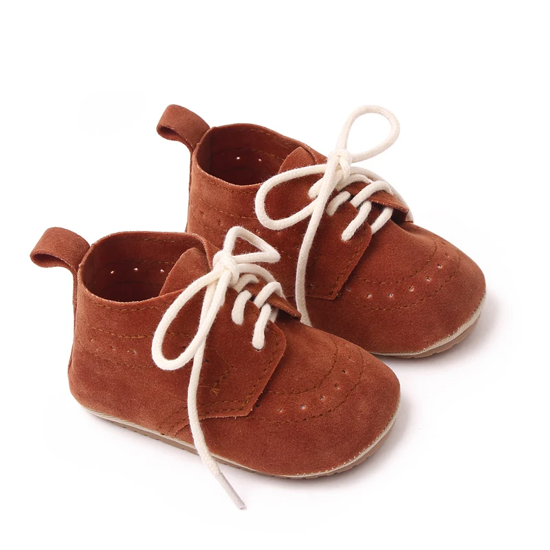 British Style Solid Color Sanded Leather Baby Non-slip Bow Front Lace-up Toddler Shoes manufacture