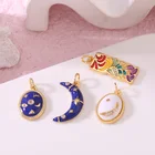 Gold High Quality 14K Gold Plated Enamel Oval Charms DIY Jewelry Moon Shape Pendant