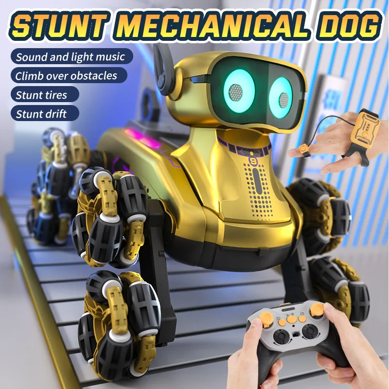 2.4ghz Control Robot Dog Eight Wheels Drive Rc Dog Car Color Light Remote Control Robotic Puppy Toy With Sound Touch Ear