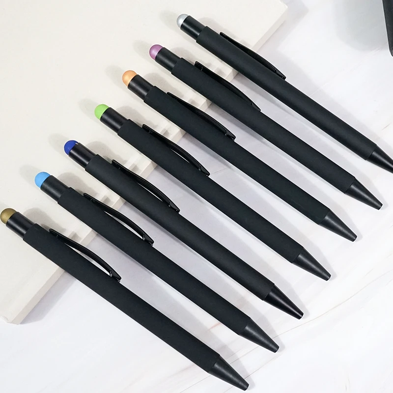 Wholesale Customized Office&Stationery Supplies Plastic Black Soft Touch Screen Pen 2 In 1 Ballpoint Pens With Logo