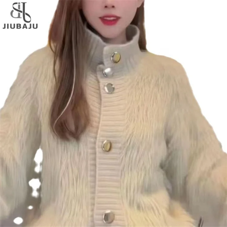 Faux Fur Cardigan Women V-Neck Sweaters Female Winter Warm Plush Cardigans Tops
