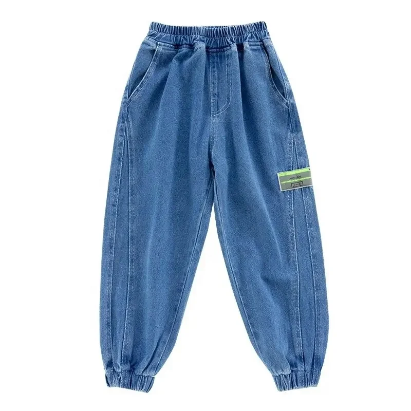 New Fashion Wholesale Simple Blue Kids Boys Damaged Jeans Pants For Children Clothes