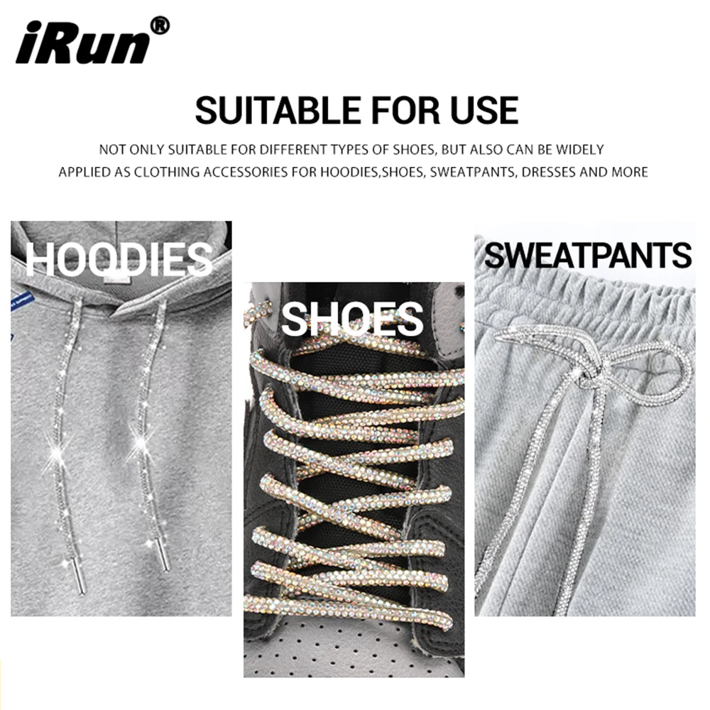iRun Rhinestone Shoe Laces Bling Rhinestone Diamond Hoodie String Glitter Shoe Laces Cords for Sneakers With Aglets