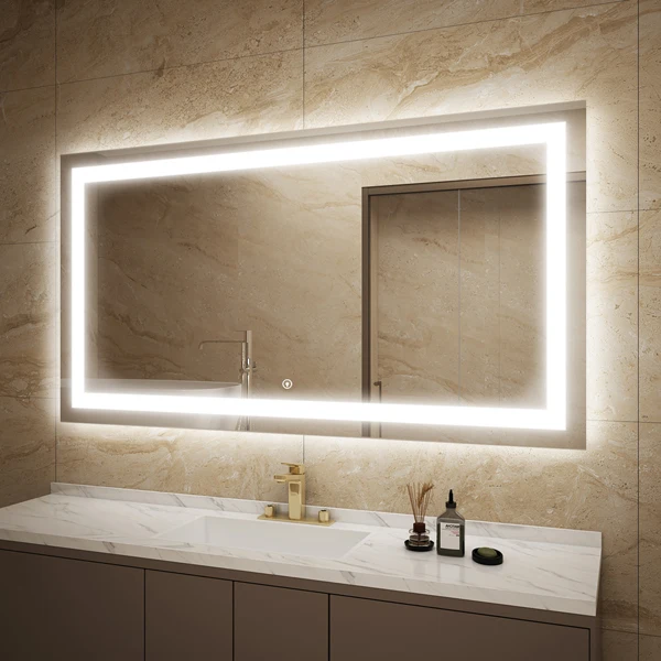 Divas SmarAntifrost Wall Backlit Touch Sensor Switch Frameless Rectangle Square Led Bathroom Bath Mirror With Light for Bathroom