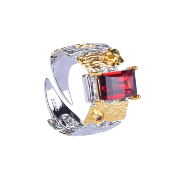 European and American Retro Elegant Natural Garnet Ring 925 Silver Gold Plated Gemstone Jewelry