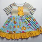 Turkey Wholesale Fancy Quality Dress Thanksgiving Baby Girls Pink Striped Clothes Kids Fall Winter Turkey Print Dresses
