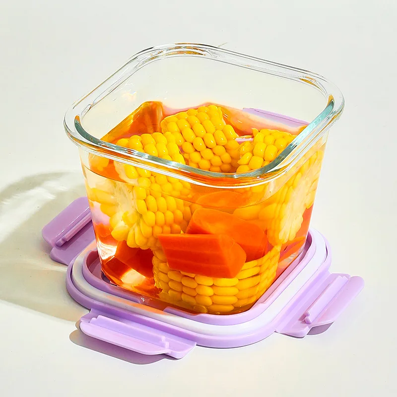 Baby Food Storage Containers Glass Jar With Leakproof Plastic Lid Kids 1000ml Square Glass Lunch Box Soup Bowl