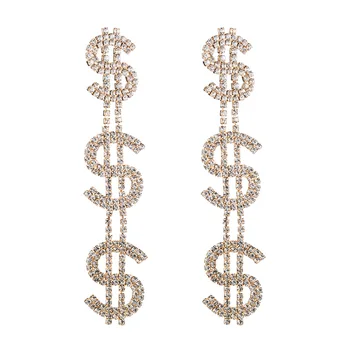 Bling dollar Sign bling money earrings for Women Rhinestone Vintage Drop Dangle Earrings Crystal Jewelry Accessories