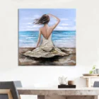 Of Home Decorative Handmade Wall Art Work A View Of Girl'S Back Near The Beach Canvas Harvest Oil Painting