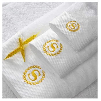 Custom embroidered bath towel 100% cotton 500-650 GSM logo design soft white small hand towel for 5 star hotel