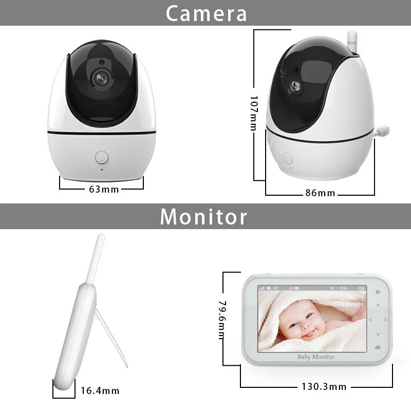 2024 ABM200S Touch Button Baby Monitor 4.3'' LCD  Pan Tilt Zoom Two-way Talk VOX Eco-mode Crying Detection  Smart Baby Monitor