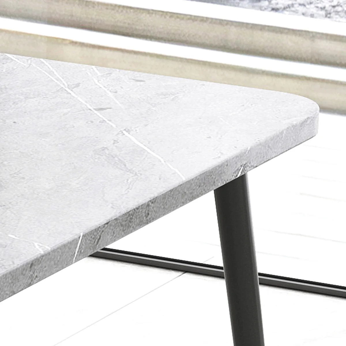 Stone Dining Table White Kitchen Table with Metal Legs 6 Seat Breakfast Table for Dining Room, Restaurant