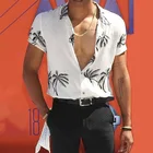 Summer For Hot Selling Summer Short Sleeve Fashion Coconut Tree Printed White Beach Hawiian Shirt For Men