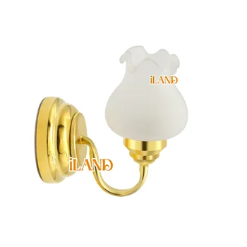 iLAND Luxurious Dollhouse Light, Golden Wall Light with Glass Tulip Lampshade, Dollhouse Accessories of Mini LED Lamp