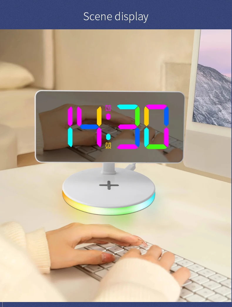 New Design LED Night Light Digital Alarm Clock 15W Fast Charging Station Wireless Charger with Alarm Clock