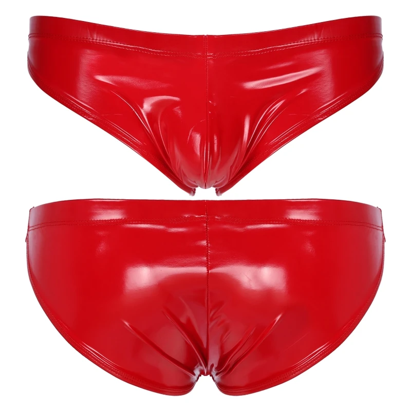 Men Glossy Low Rise Briefs Lingerie Underwear Wet Look Patent Leather