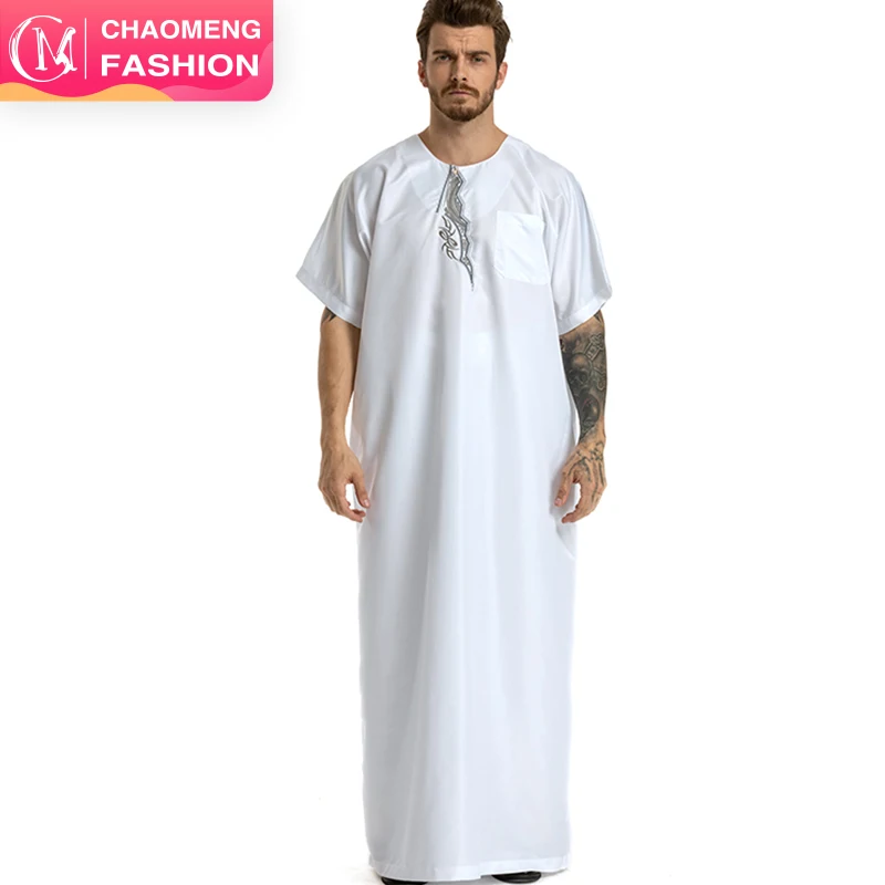 Sweatwater Mens Round Neck Long Printing Dubai Saudi Classical Muslim Abaya Robe