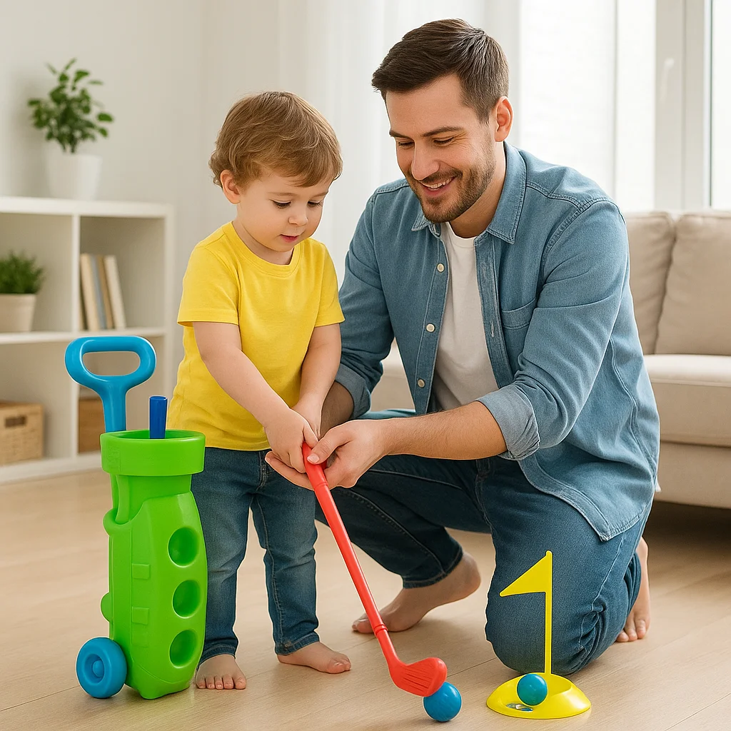 product kids golf set with 3 lightweight clubs 2 practice holes indoor outdoor play kit for toddlers early educational sports game-3