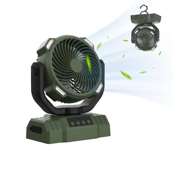 10000mAh Rechargeable Outdoor Camping Fan with LED Light Hook Remote Control Rotatable Portable Fan Table Fan for Office Car