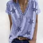 Wear T-shirt Casual Summer 2021 Custom Women's Wear Short Sleeve Lace V Neck Women's T-shirt Wholesale