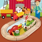 Train High Quality Wooden Diy Educational Farm Railway Tracks Slot Toys Wooden Magnetic Train Track Toy Set For Kids