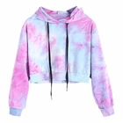 Dye Hoodie Rummandy Women Contrast Drawstring Long Sleeve Cropped Top Tie Dye Hoodie