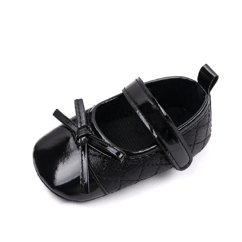 New Spring and Autumn Bright Face Diamond Check Bow Soft Soled Baby Shoes for Girls factory