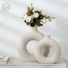 Ceramic Handmade Raw Stoneware Circle Ceramic Art Vase 9.25" Tall Dried Flower Vase
