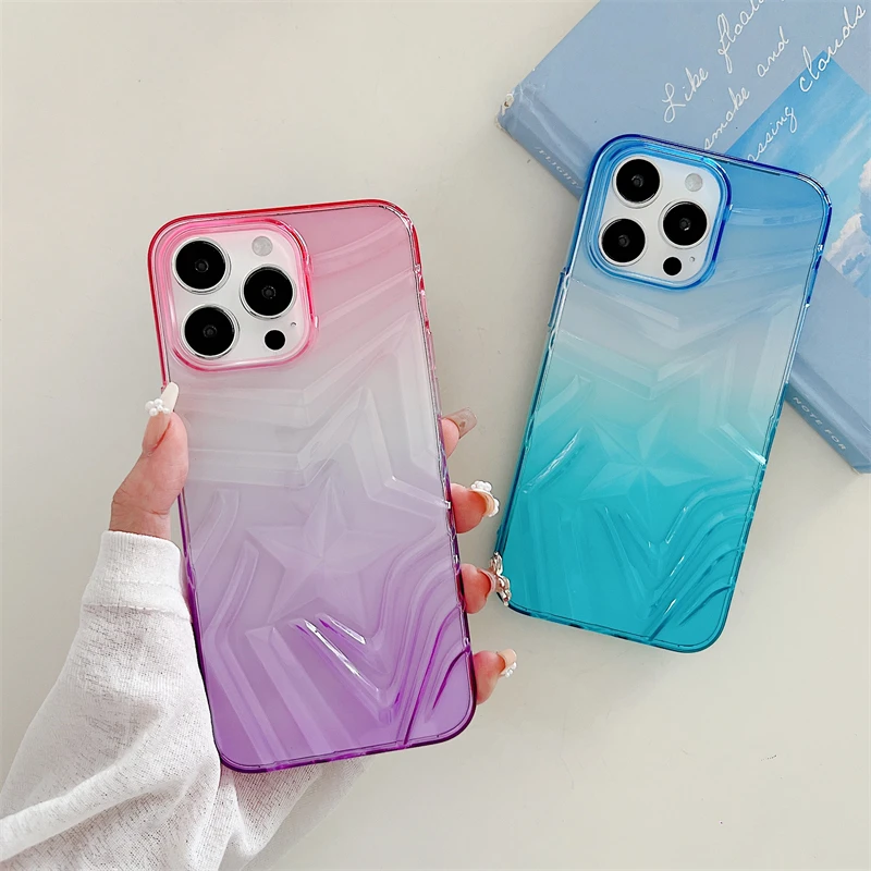 Soft TPU Case For iPhone 15 Gradient Star Clear Phone Case For iPhone 15 14 13 12 11 Pro Max Shockproof Cover